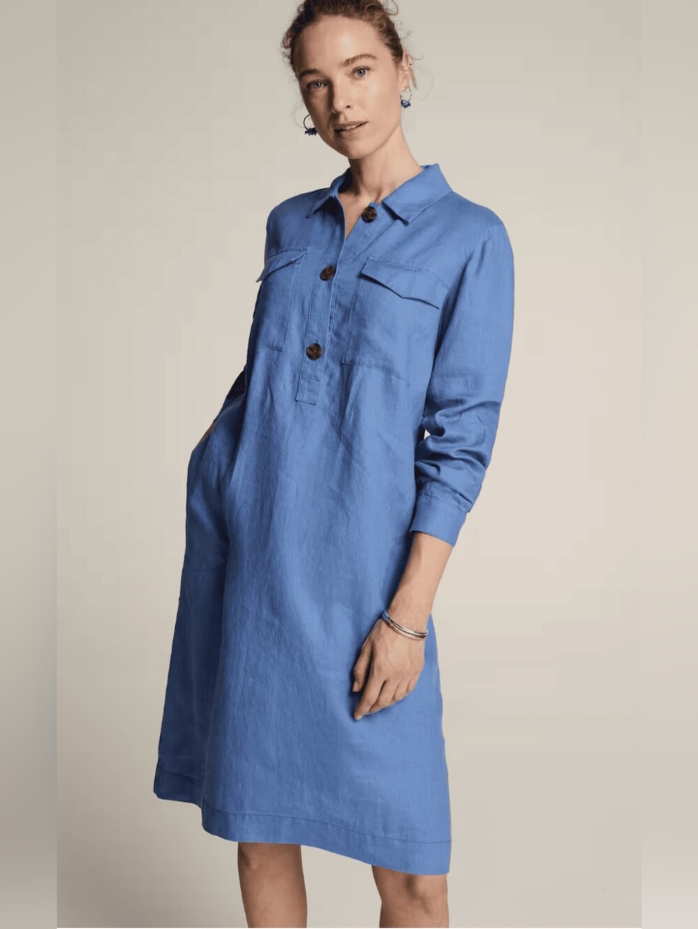 J Jill Linen Popover Shirt Dress Sz L
